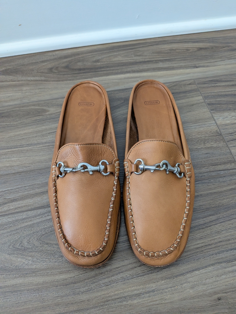 Vintage Coach Tan Leather Horsebit Mule Loafers Made in Italy 8.5 B